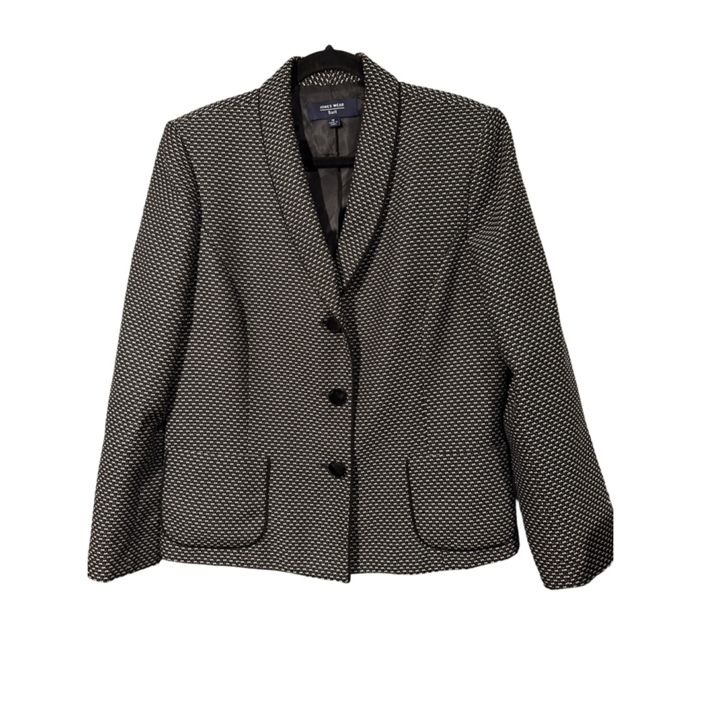 JONES WEAR Black White Tweed Blazer Jacket Size 16 Vintage